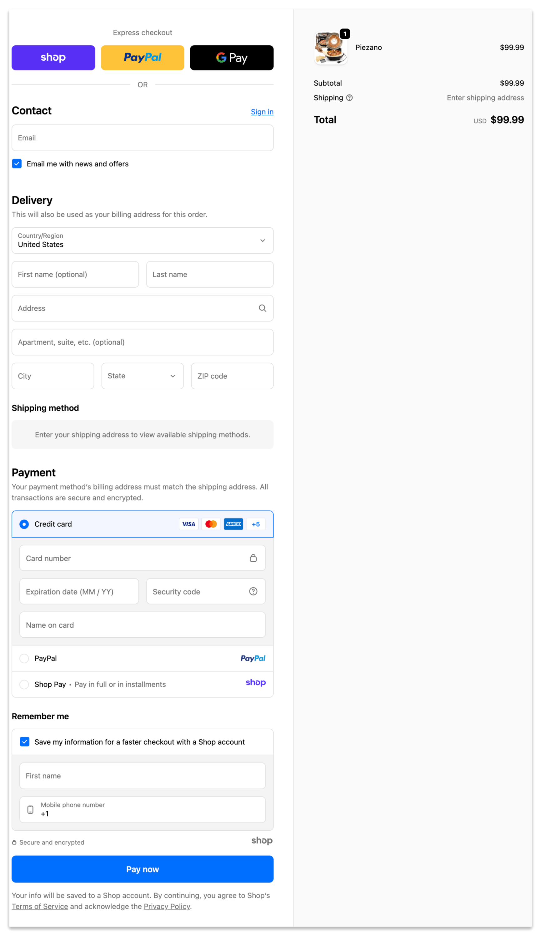 Granitestone Piezano Secure Checkout Page